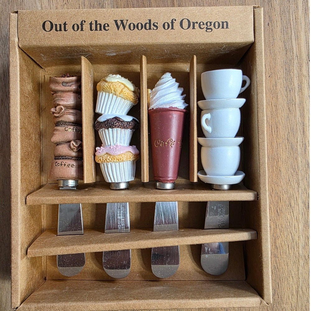 Out of the Woods of Oregon Coffee Cafe Cheese Spreader Set 4pc Stainless Steel